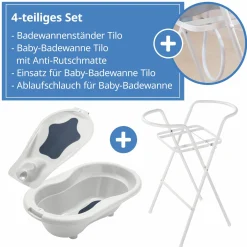 4-tlg. Badeset / Badestation Tilo - inkl. Badewanne + Wannenständer + Badeliege + Ablaufschlauch - Mistletoe White