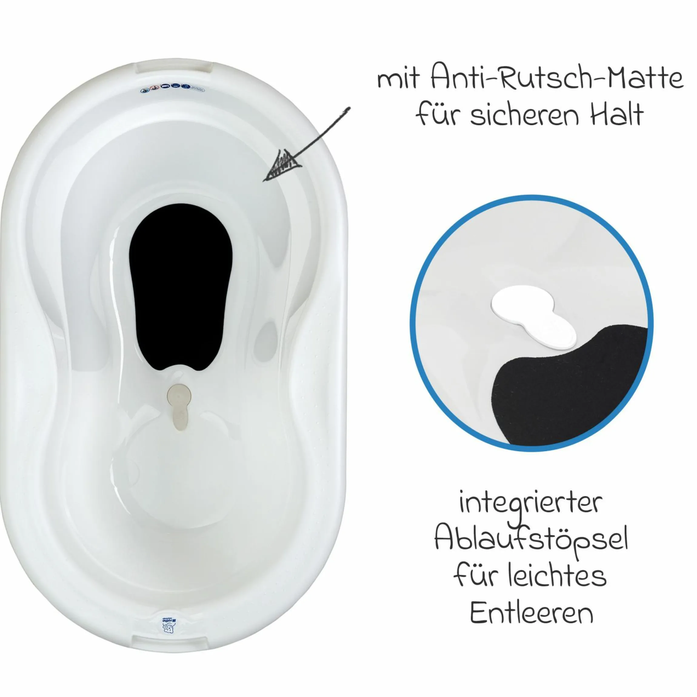 4-tlg. Badeset / Badestation Tilo - inkl. Badewanne + Wannenständer + Badeliege + Ablaufschlauch - Mistletoe White