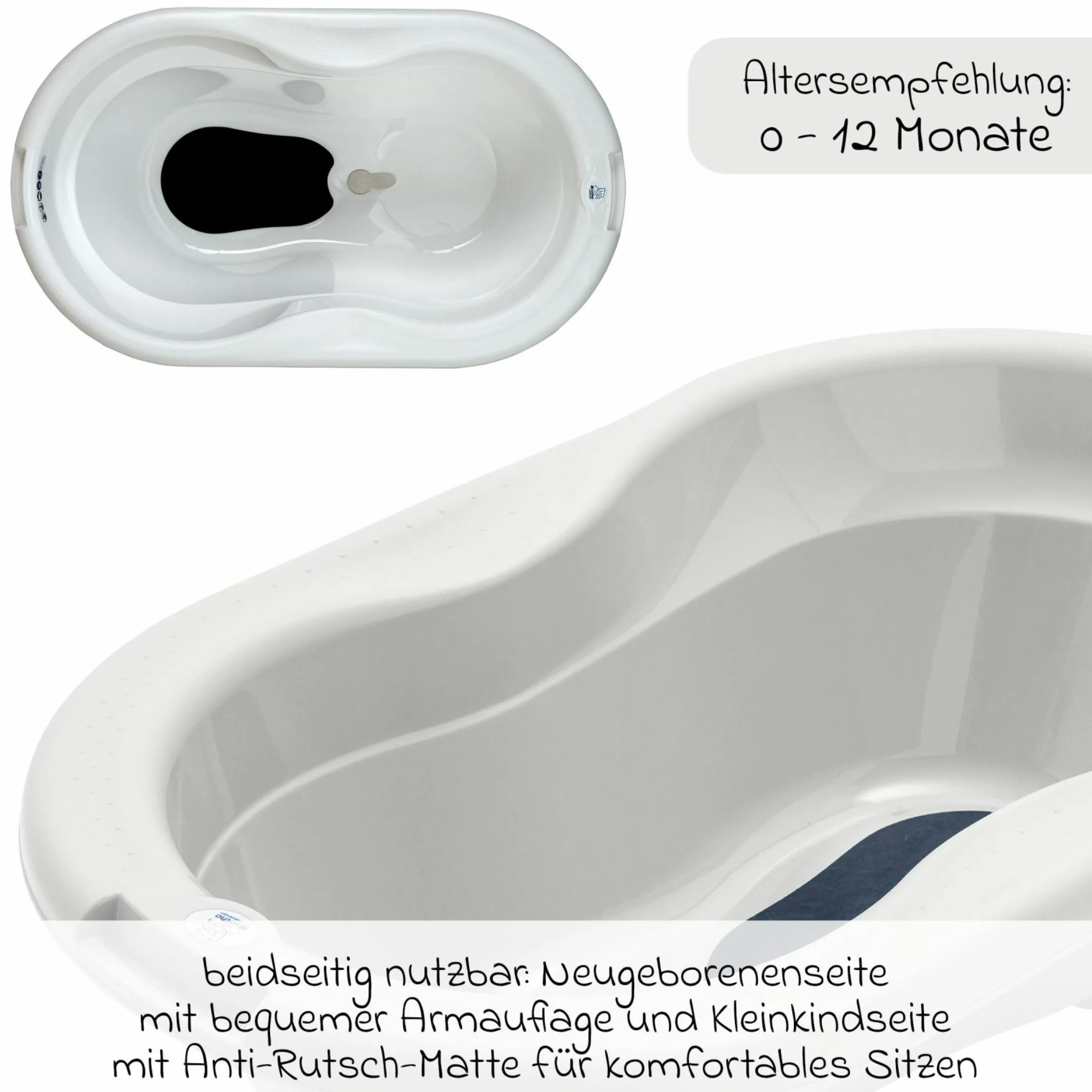 4-tlg. Badeset / Badestation Tilo - inkl. Badewanne + Wannenständer + Badeliege + Ablaufschlauch - Mistletoe White