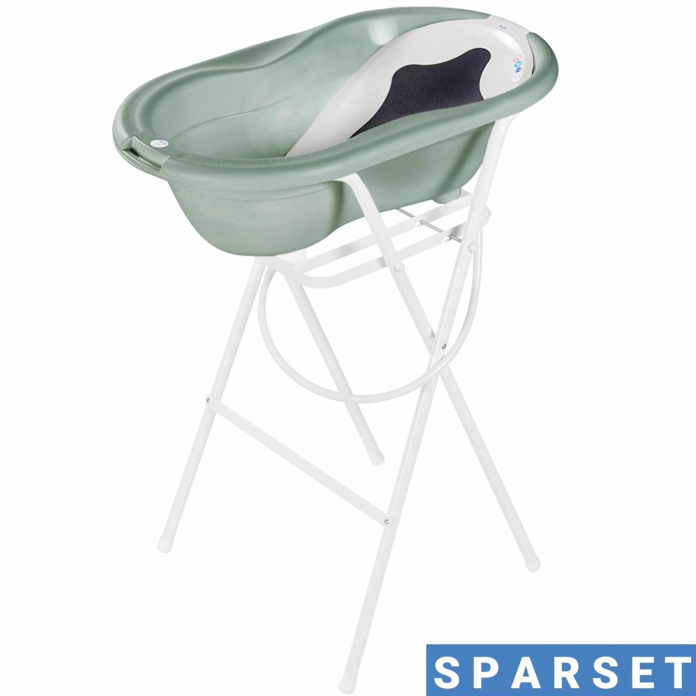 4-tlg. Badeset / Badestation Tilo - inkl. Badewanne + Wannenständer + Badeliege + Ablaufschlauch - Sage Green