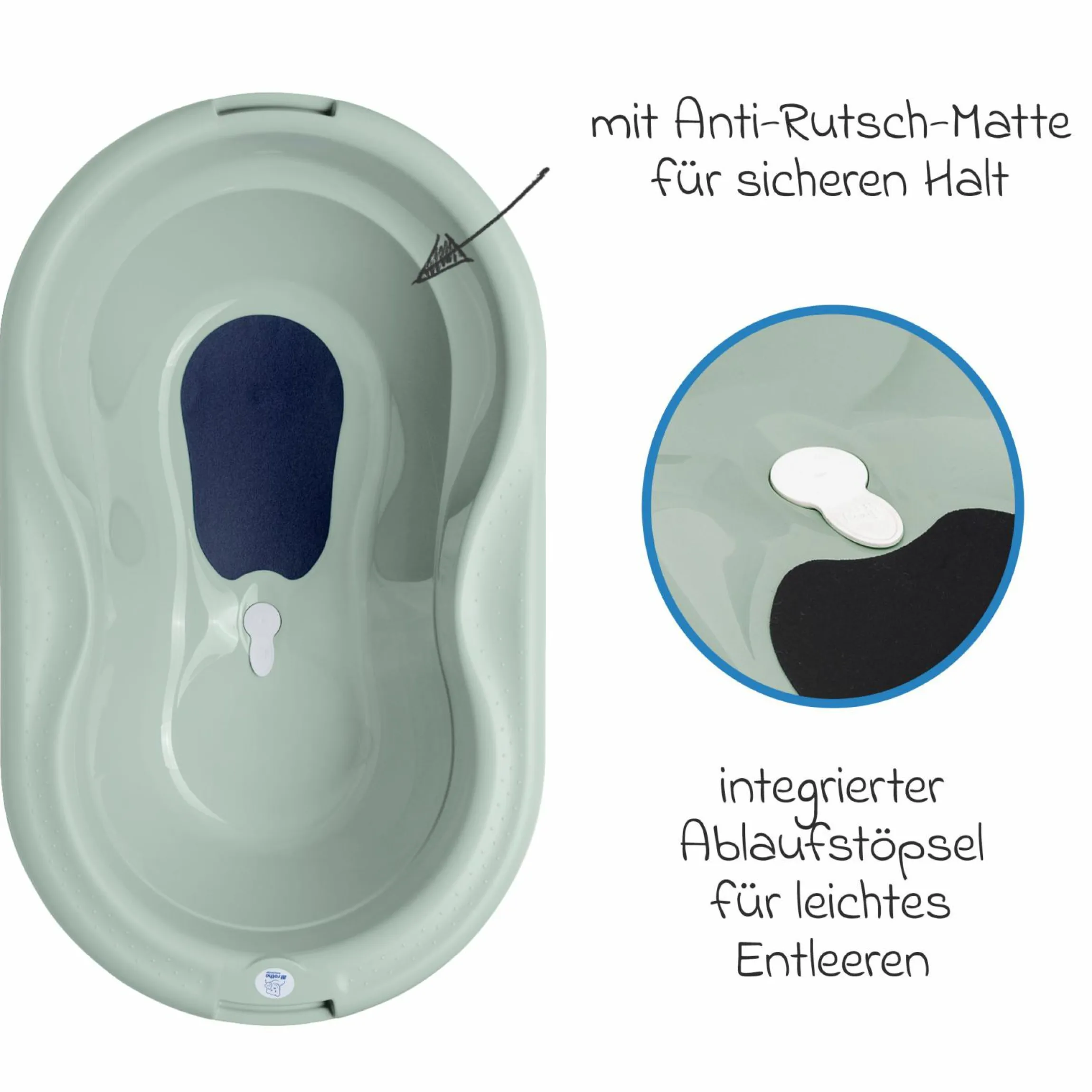 4-tlg. Badeset / Badestation Tilo - inkl. Badewanne + Wannenständer + Badeliege + Ablaufschlauch - Sage Green