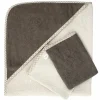 3-tlg. Bade-Set - Kapuzenbadetuch inkl. 2 Waschhandschuhe 80 x 80 cm - Natur Hellbraun