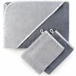 3-tlg. Bade-Set - Kapuzenbadetuch inkl. 2 Waschhandschuhe 80 x 80 cm - Sterne Grau