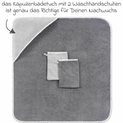 3-tlg. Bade-Set - Kapuzenbadetuch inkl. 2 Waschhandschuhe 80 x 80 cm - Sterne Grau