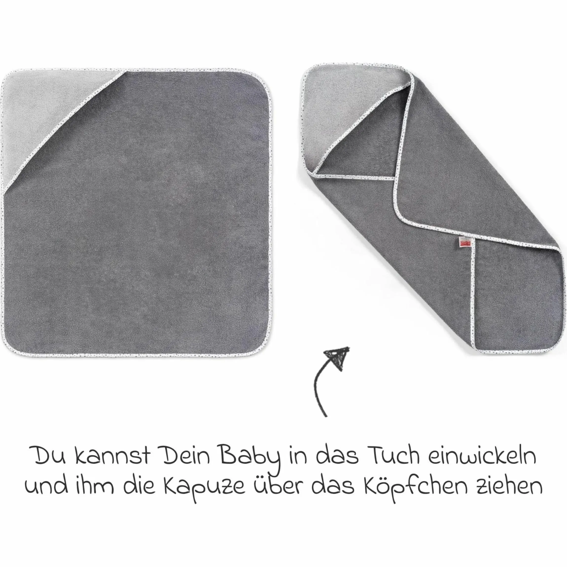 3-tlg. Bade-Set - Kapuzenbadetuch inkl. 2 Waschhandschuhe 80 x 80 cm - Sterne Grau
