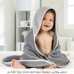 3-tlg. Bade-Set - Kapuzenbadetuch inkl. 2 Waschhandschuhe 80 x 80 cm - Sterne Grau