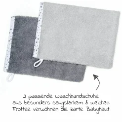3-tlg. Bade-Set - Kapuzenbadetuch inkl. 2 Waschhandschuhe 80 x 80 cm - Sterne Grau