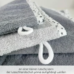 3-tlg. Bade-Set - Kapuzenbadetuch inkl. 2 Waschhandschuhe 80 x 80 cm - Sterne Grau