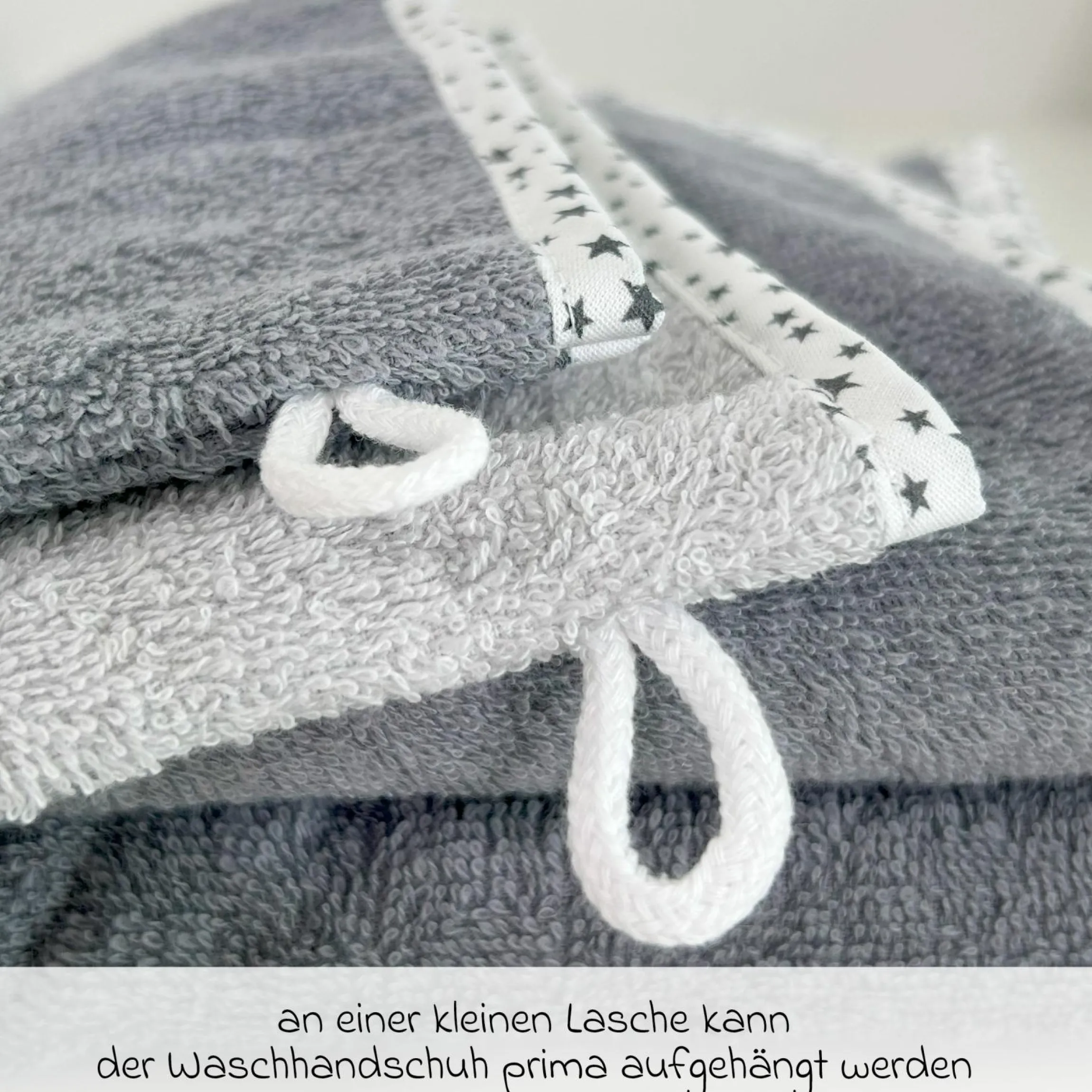 3-tlg. Bade-Set - Kapuzenbadetuch inkl. 2 Waschhandschuhe 80 x 80 cm - Sterne Grau