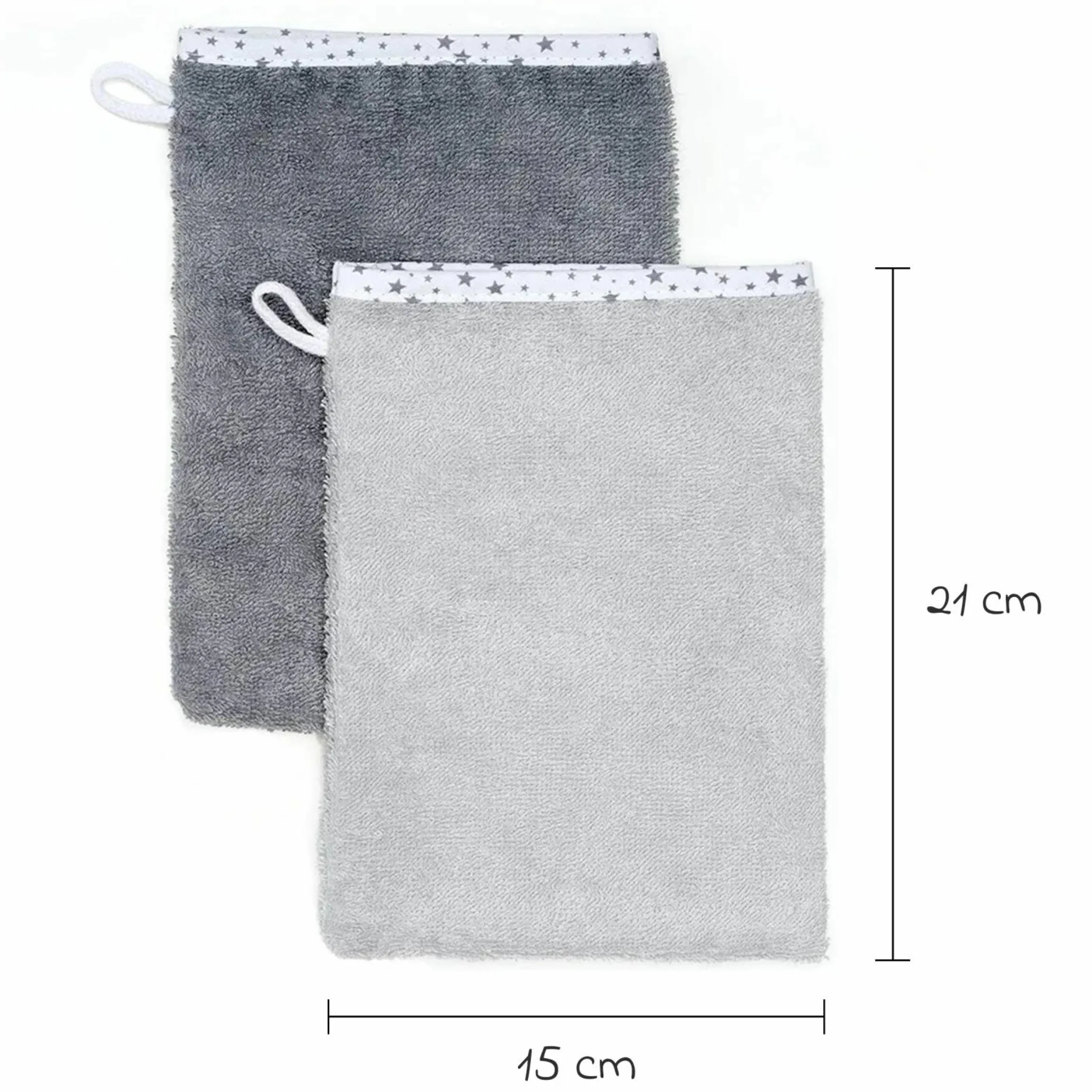3-tlg. Bade-Set - Kapuzenbadetuch inkl. 2 Waschhandschuhe 80 x 80 cm - Sterne Grau