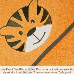 2-tlg. Bade-Set Kapuzenbadetuch inkl. Waschhandschuh 80 x 80 cm - Stickerei Tiger - Orange