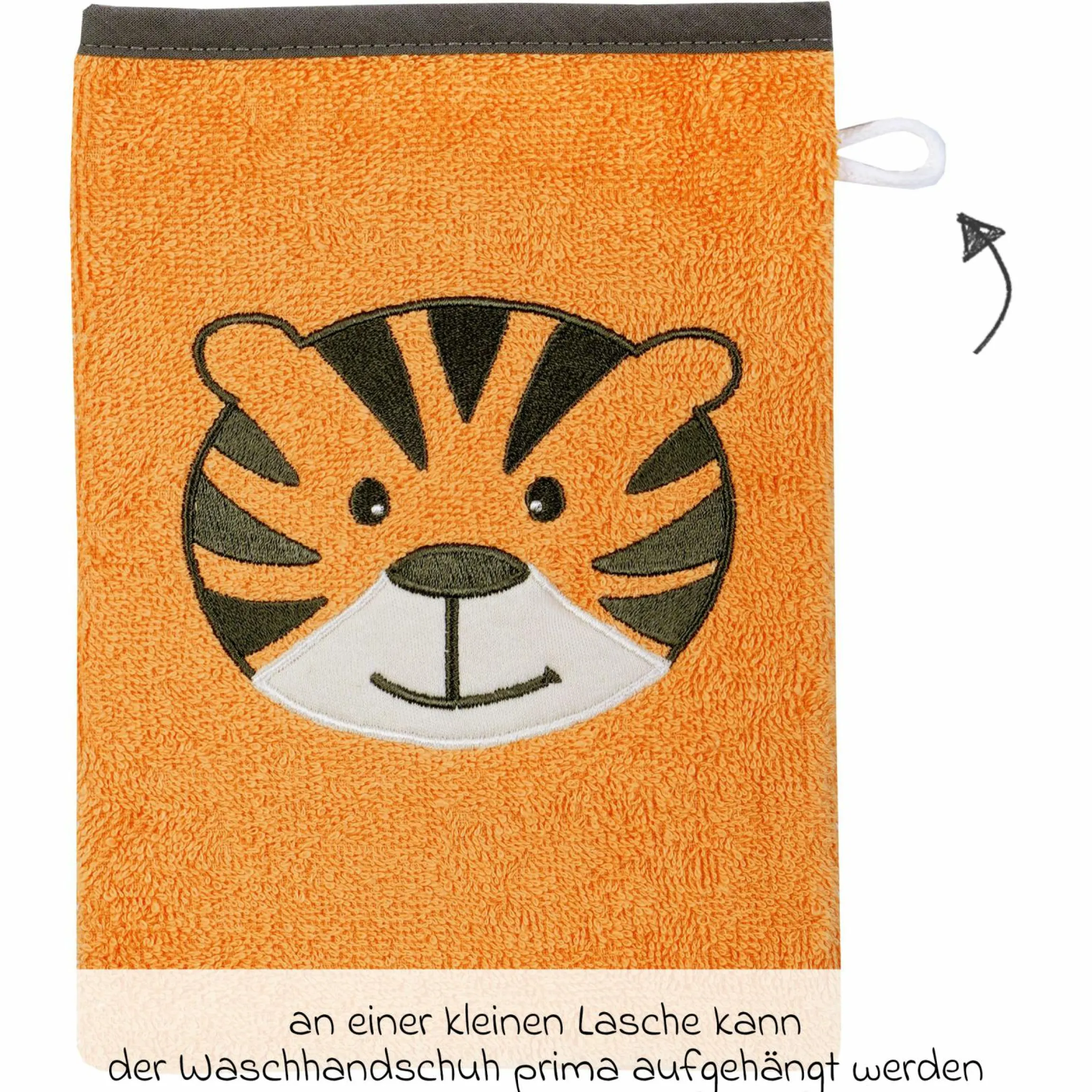 2-tlg. Bade-Set Kapuzenbadetuch inkl. Waschhandschuh 80 x 80 cm - Stickerei Tiger - Orange