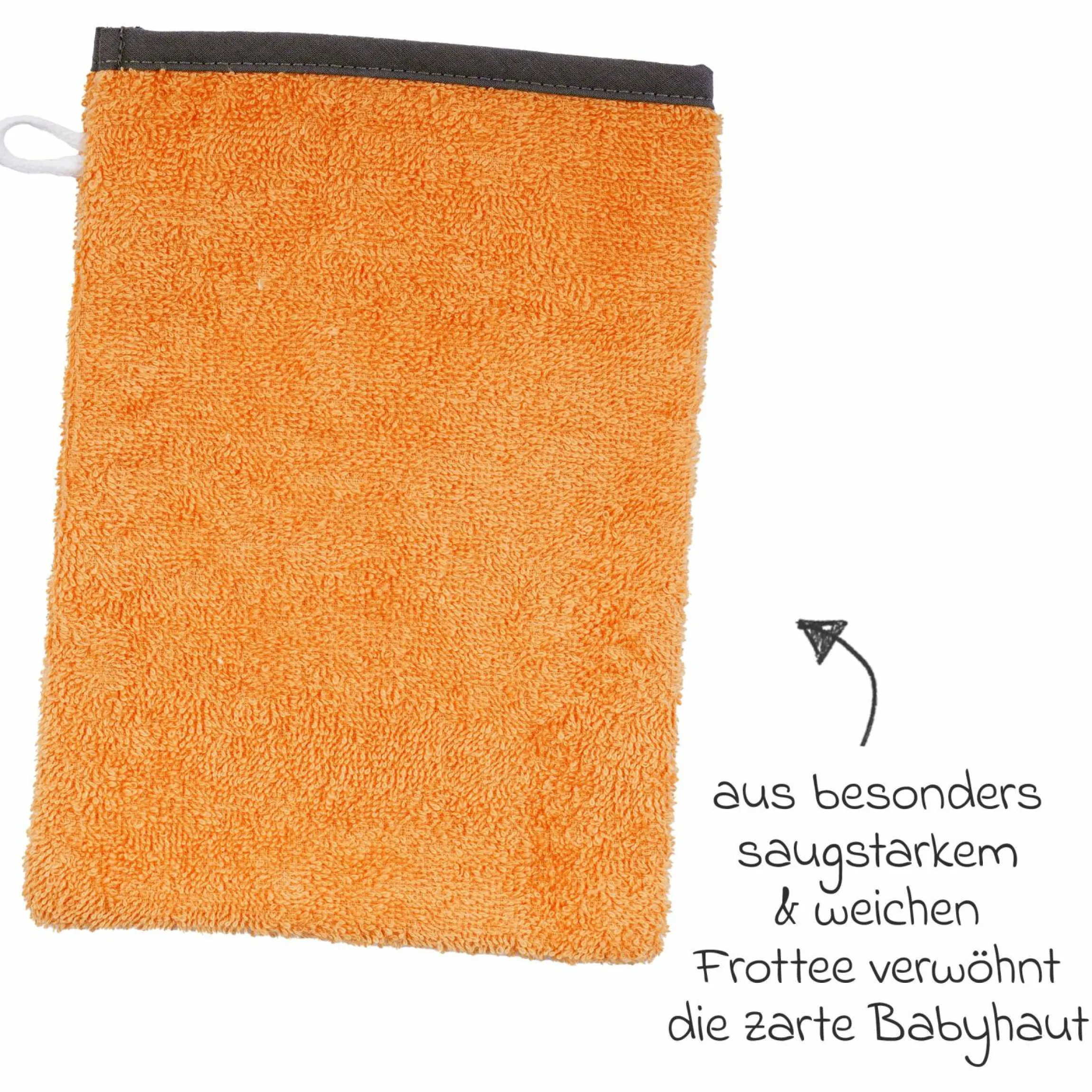 2-tlg. Bade-Set Kapuzenbadetuch inkl. Waschhandschuh 80 x 80 cm - Stickerei Tiger - Orange