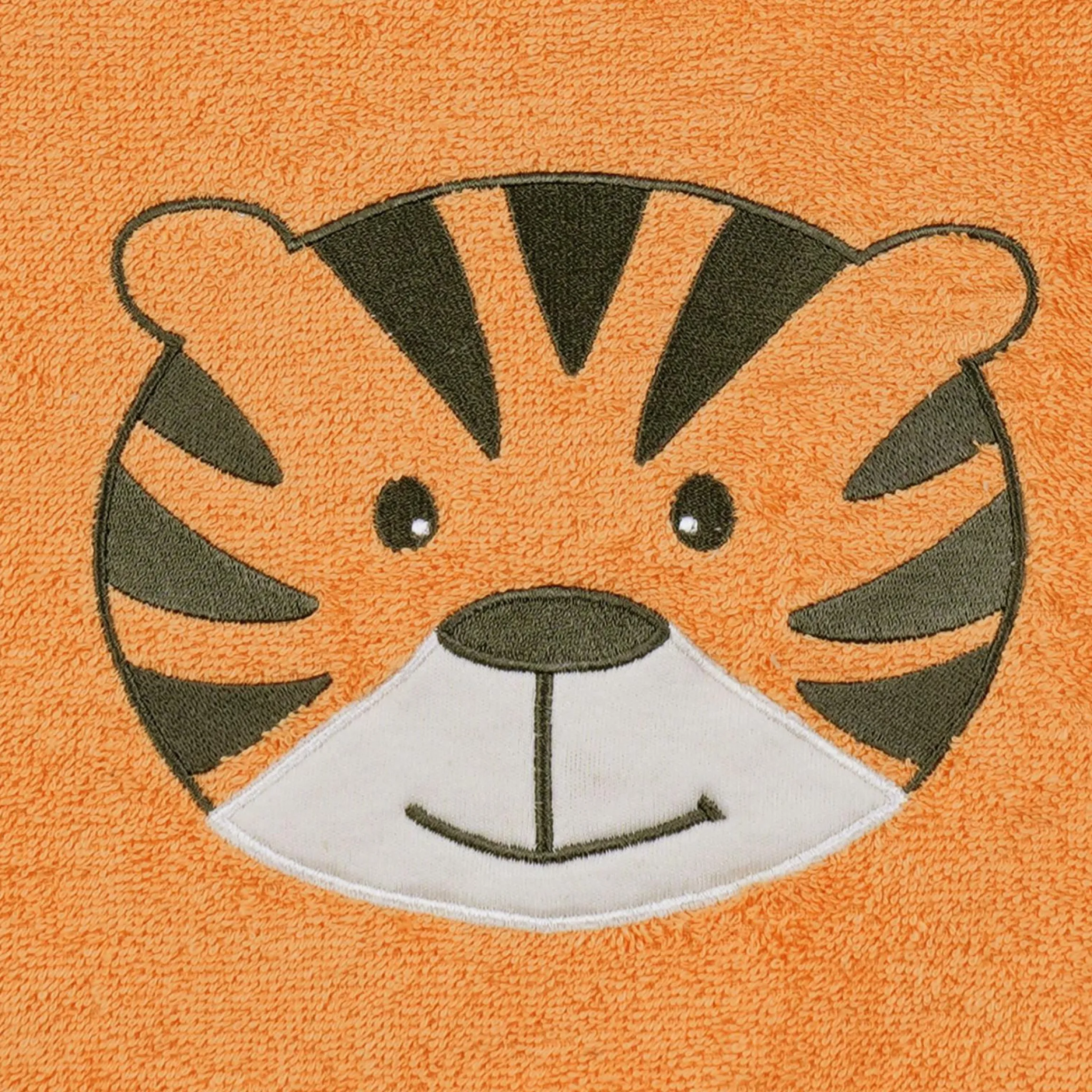 2-tlg. Bade-Set Kapuzenbadetuch inkl. Waschhandschuh 80 x 80 cm - Stickerei Tiger - Orange