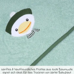 2-tlg. Bade-Set Kapuzenbadetuch inkl. Waschhandschuh 80 x 80 cm - Stickerei Ente - Mint