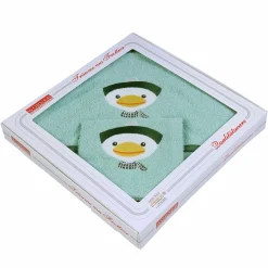 2-tlg. Bade-Set Kapuzenbadetuch inkl. Waschhandschuh 80 x 80 cm - Stickerei Ente - Mint