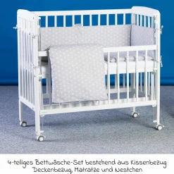 10-tlg. Beistellbett-Komplett-Set Nino inkl. Matratze, Bettwäsche, Spannbetttücher, Nestchen, Steppbett & Schmusetuch Cube Grey - Weiß - Kollektion 2024