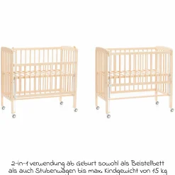 10-tlg. Beistellbett-Komplett-Set Nino inkl. Matratze, Bettwäsche, Spannbetttücher, Nestchen, Steppbett & Schmusetuch - Kangaroo Weiß - Natur - Kollektion 2024