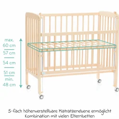 10-tlg. Beistellbett-Komplett-Set Nino inkl. Matratze Nino, Bettwäsche, Spannbetttücher, Steppbett, Nestchen & Ring-Greifling - Natur