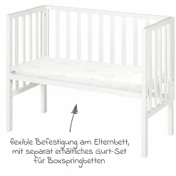 6-tlg. Beistellbett-Komplett-Set mit Canvas-Barriere, Matratze 90 x 45 cm, Spannbetttuch, 2-tlg-Schlafsack, Schmusetuch & Spieluhr 47 x 99,5 cm - Weiß