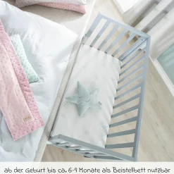 6-tlg. Beistellbett-Komplett-Set mit Canvas-Barriere, Matratze 90 x 45 cm, Spannbetttuch, 2-tlg-Schlafsack, Schmusetuch & Spieluhr 47 x 99,5 cm - Taupe