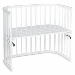 5-tlg.- Beistellbett-Set Maxi mit Matratze Classic Fresh, Nestchen Sterne Weiß Perlgrau, Spannbetttuch Deluxe Weiß & Verschlussgitter - Weiß - Kollektion 2024
