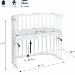 5-tlg.- Beistellbett-Set Original mit Matratze Klima Wave, Nestchen Sterne Weiß Perlgrau, Spannbetttuch Deluxe Weiß & Verschlussgitter - Weiß - Kollektion 2024