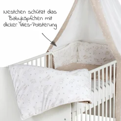 4-tlg. Bettwäsche-Set Decke 100 x 135 cm , Kissen 40 x 60 cm, Nestchen, Himmel - Origami - Beige