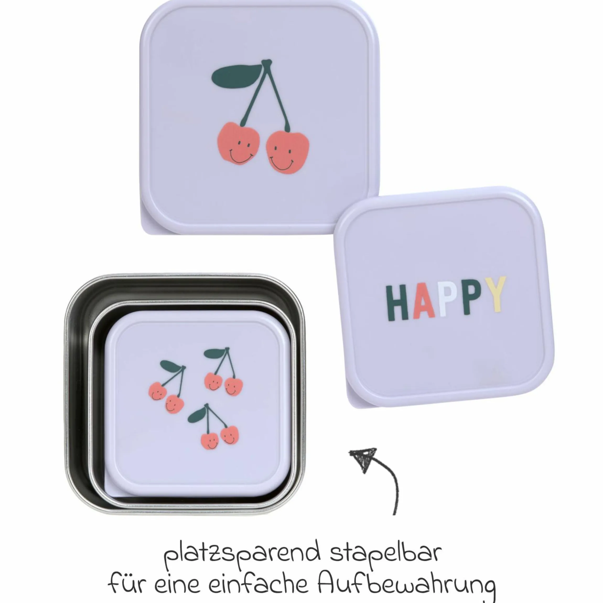 3-tlg. Edelstahl-Snackboxen-Set - Happy Fruits - Cherry