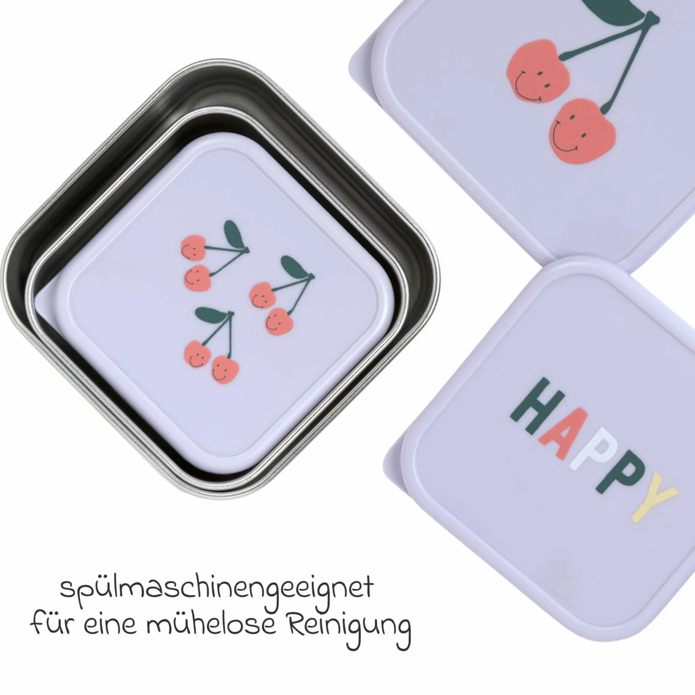3-tlg. Edelstahl-Snackboxen-Set - Happy Fruits - Cherry