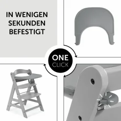 5-tlg. Essbrett-Set für Alpha Plus - Click Tray + Sitzkissen + GRATIS 2x Silikon-Teller - Grey Muslin Rose