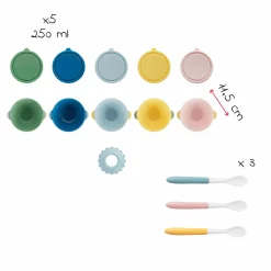 13-tlg. Esslern-Set 5 rutschfeste Schalen mit Deckel + 3 Löffel