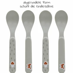 9-tlg. Esslern-Set - Schnabeltasse + Schale + Teller + 4 Löffel + 2 Klett-Lätzchen - Little Forest Fox - Olive
