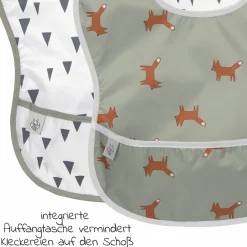 9-tlg. Esslern-Set - Schnabeltasse + Schale + Teller + 4 Löffel + 2 Klett-Lätzchen - Little Forest Fox - Olive