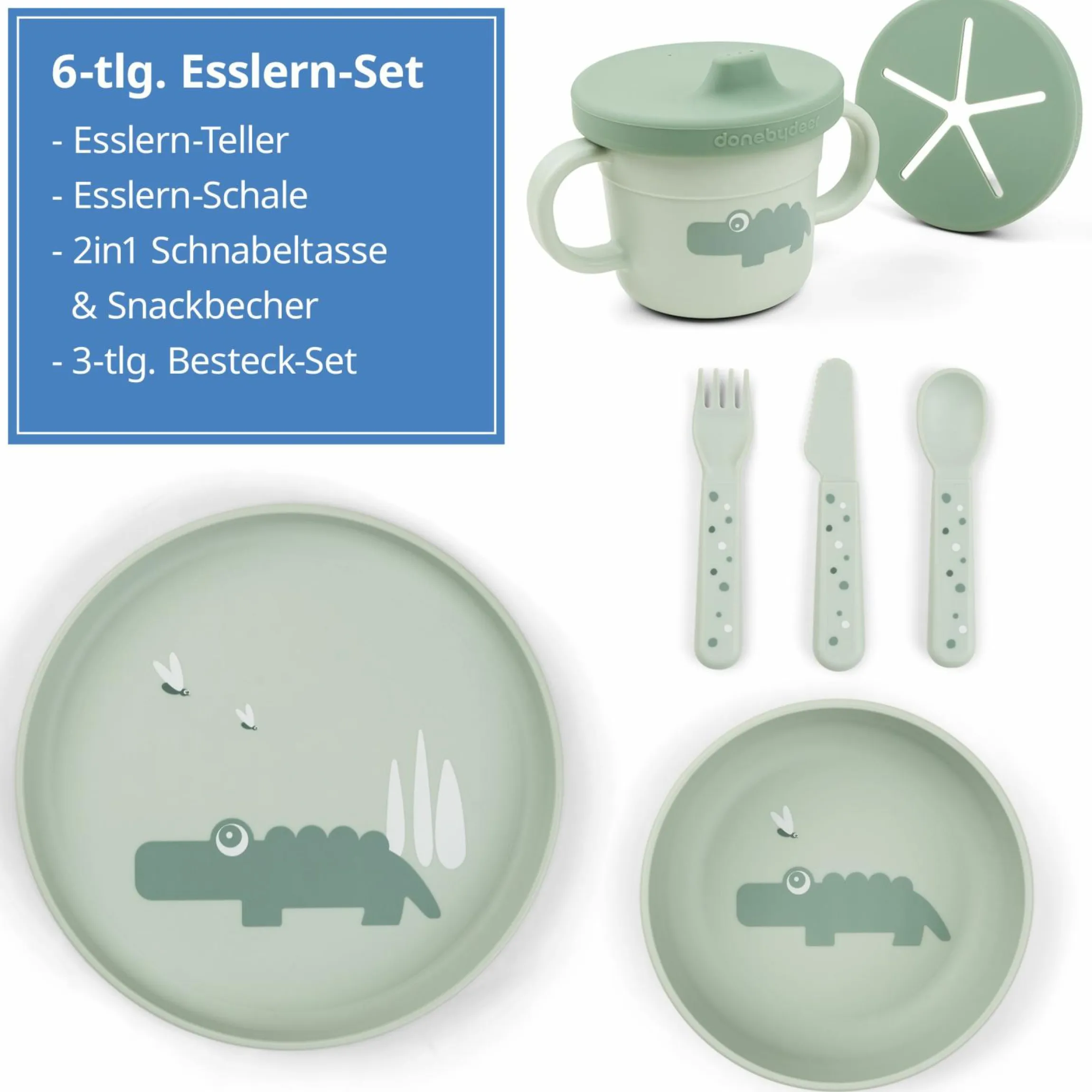 6-tlg. Esslern-Set Foodie - Croco - Grün