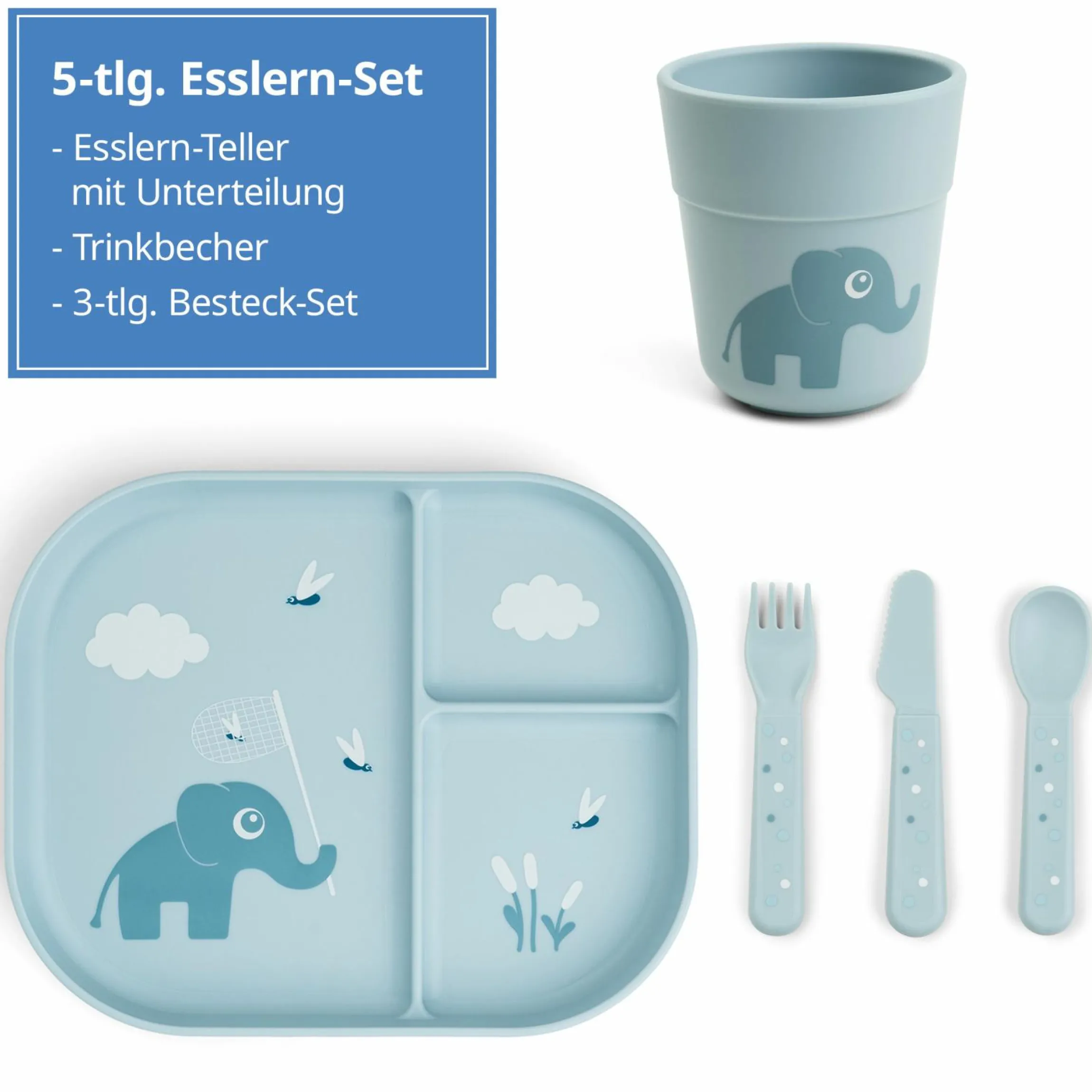 5-tlg. Esslern-Set Foodie - Elphee - Blau
