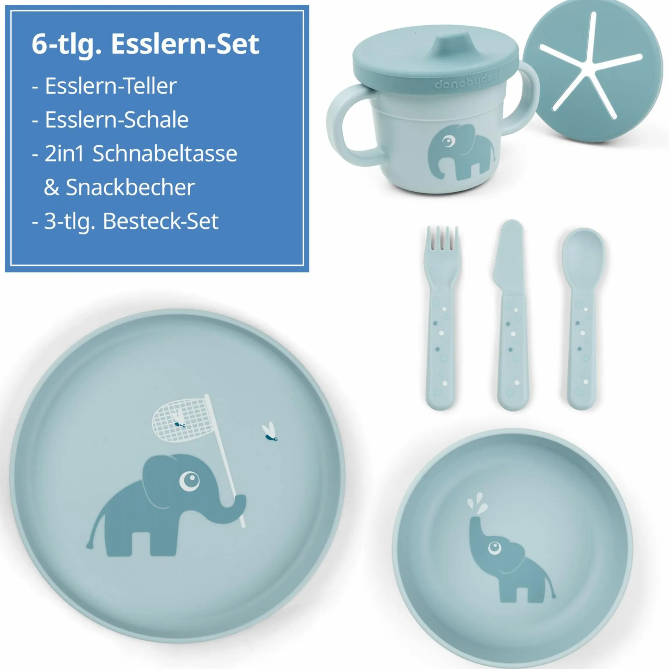 6-tlg. Esslern-Set Foodie - Elphee - Blau