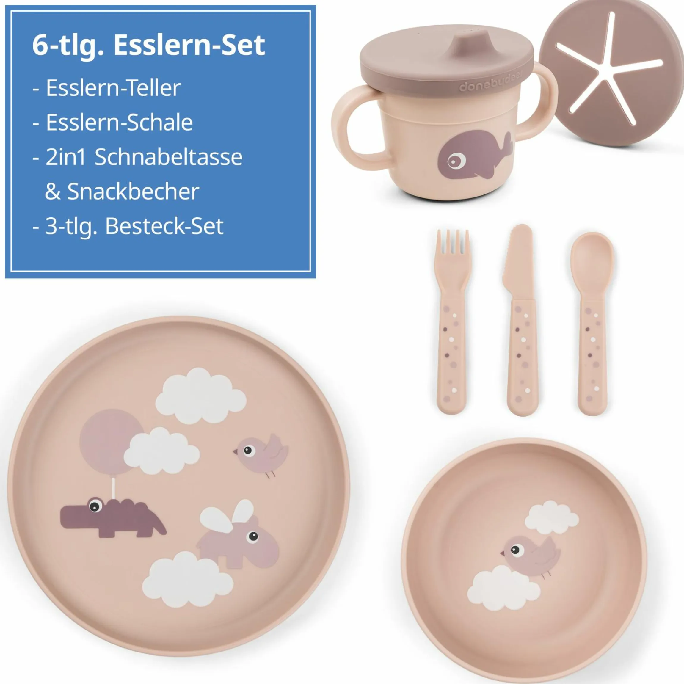 6-tlg. Esslern-Set Foodie - Happy Clouds - Powder