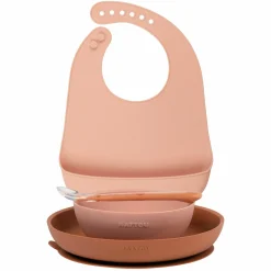 4-tlg. Esslern-Set Silikon - Geschirr + Lätzchen - Pink