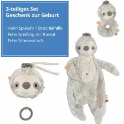 3-tlg. Geschenk-Set zur Geburt Schmusetuch, Spieluhr & Greifling - Faultier
