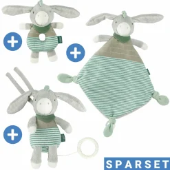 3-tlg. Geschenk-Set zur Geburt Eselchen Exklusiv - Spieluhr + Schmusetuch + Greifling