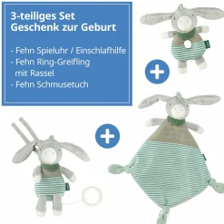 3-tlg. Geschenk-Set zur Geburt Eselchen Exklusiv - Spieluhr + Schmusetuch + Greifling