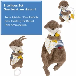 3-tlg. Geschenk-Set zur Geburt Schmusetuch, Spieluhr & Greifling - Otter