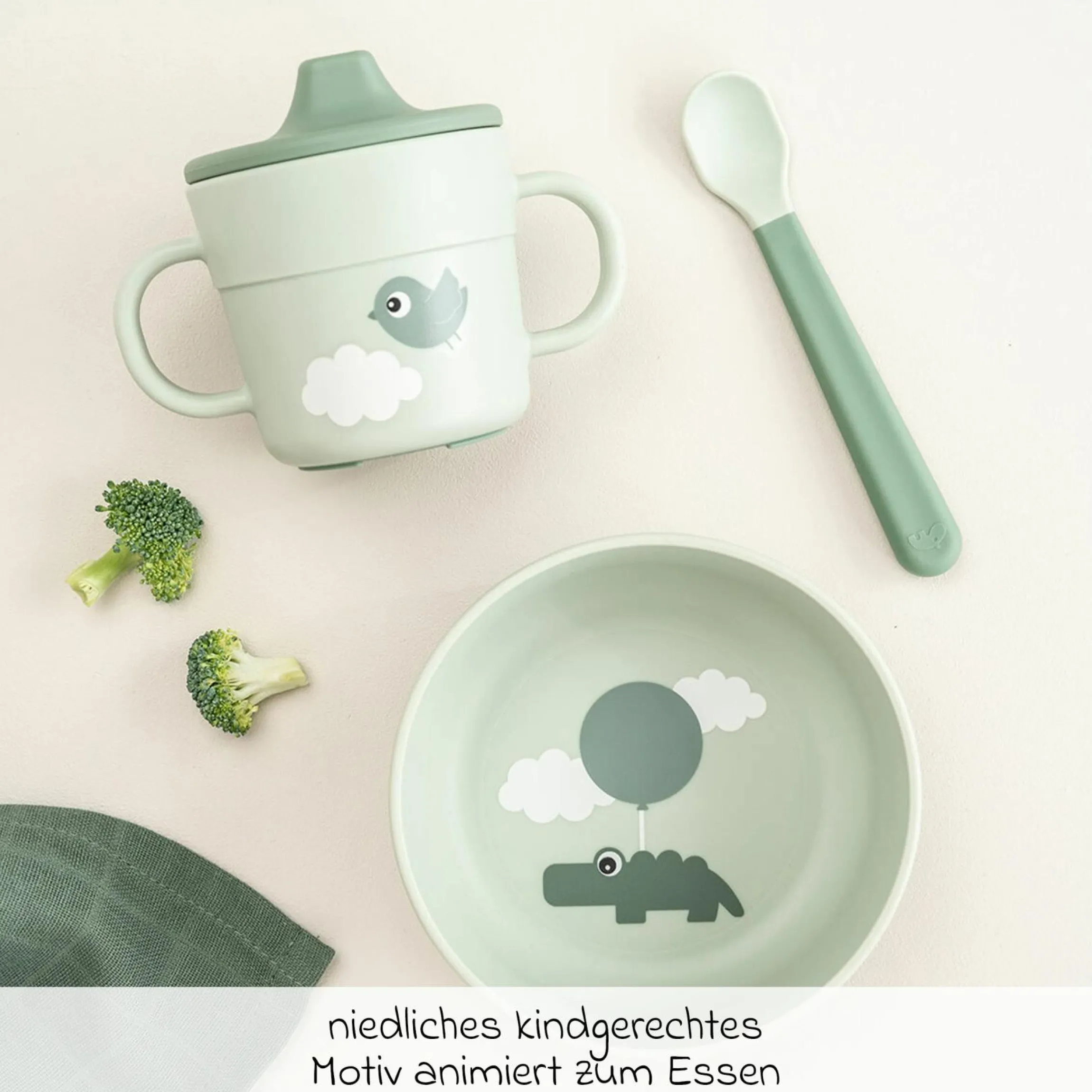 5-tlg. Geschirr-Set Foodie - Happy Clouds - Grün