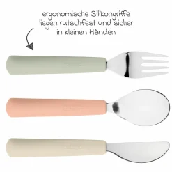 7-tlg. Geschirr-Set Silikon - Trennschalen + Besteck + Lätzchen - Happy Fruits - Cherry