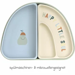 7-tlg. Geschirr-Set Silikon - Trennschalen + Besteck + Lätzchen - Happy Fruits - Lemon