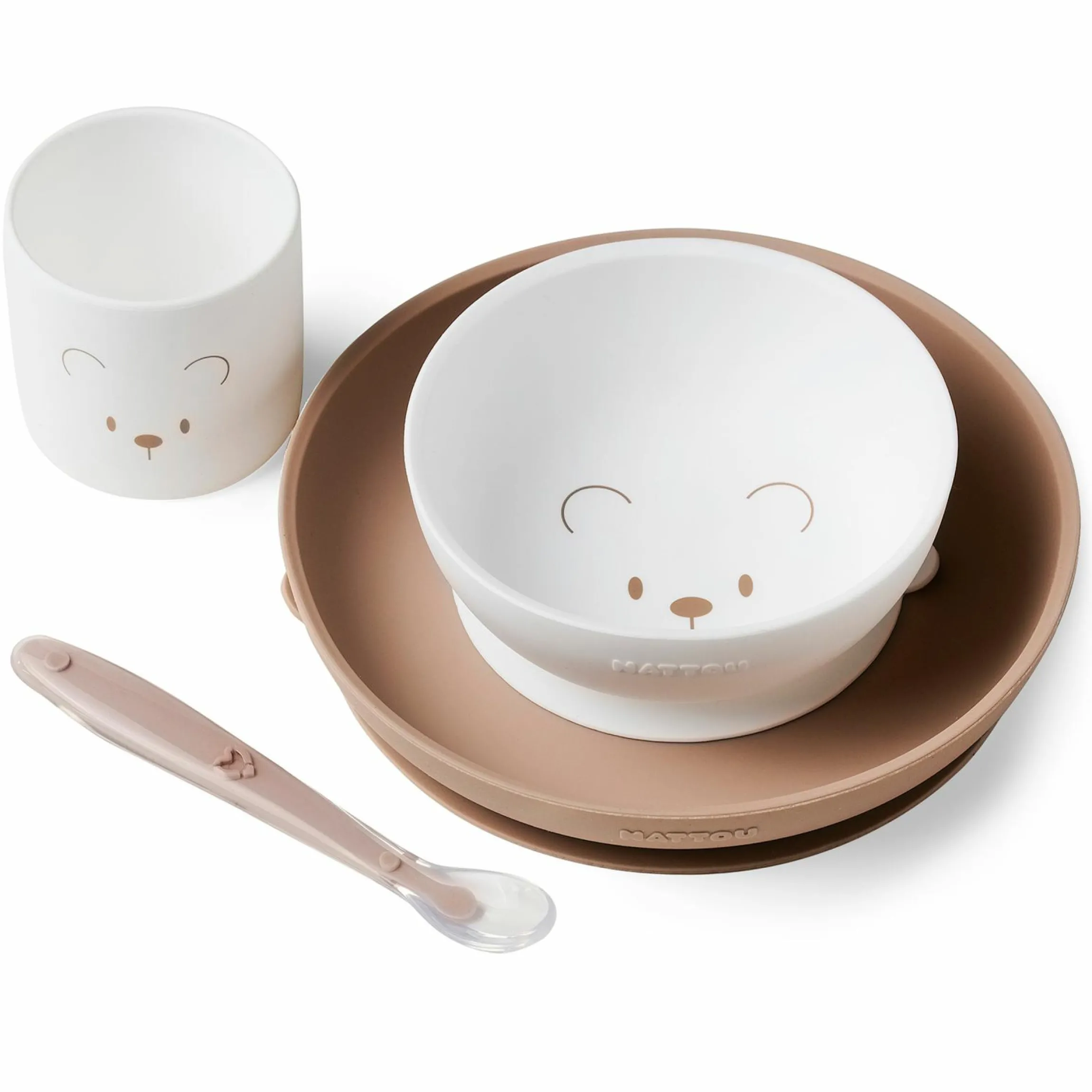 4-tlg. Geschirr-Set Silikon - Bär - Beige