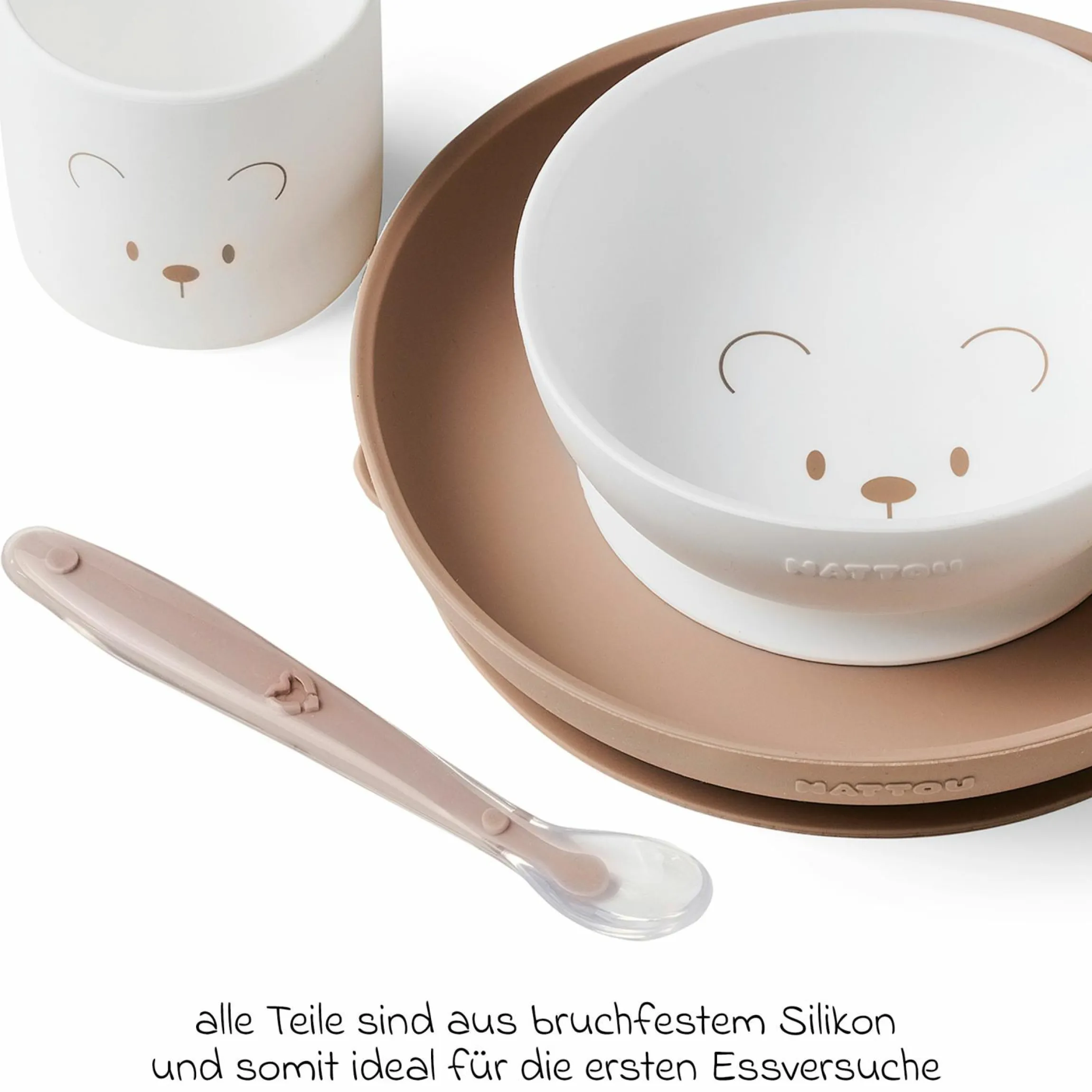 4-tlg. Geschirr-Set Silikon - Bär - Beige