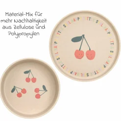 9-tlg. Geschirr-Set Zellulose - Schnabel-Tasse + Löffel + Schale + Teller + Lätzchen - Happy Fruits - Cherry