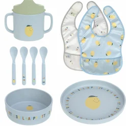 9-tlg. Geschirr-Set Zellulose - Schnabel-Tasse + Löffel + Schale + Teller + Lätzchen - Happy Fruits - Lemon